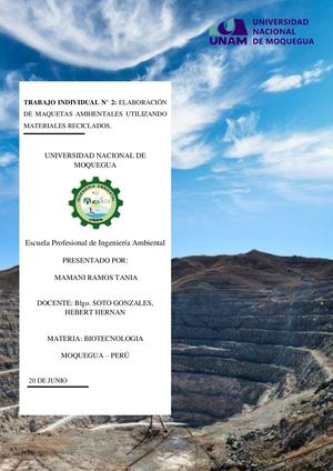 Informe Maqueta Sistema De Biomineria Del Cobre