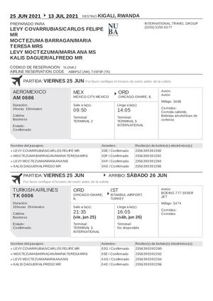 Reserva De Viaje 25 Junio Para Mr Carlos Felipe Levy Covarrubias