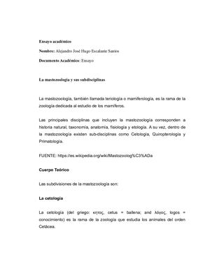La Mastozoologia Y Sus Subdisciplinas