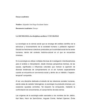 La Sociologia, Las Disciplinas Auxiliares Y Sus Ramas