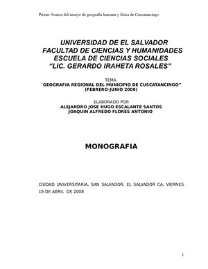 Monografia Geografica De Cuscatancingo