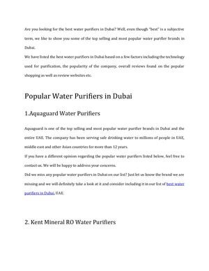 Top Water Purifiers In Dubai