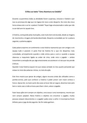 Critica "Uma Aventura No Estádio", Tomás Rodrigues