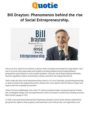 Bill Drayton: Phenomenon behind the rise of Social Entrepreneurship.
