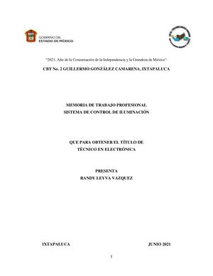 Titulación en Electrónica CBT NO.2 GUILLERMO GONZALEZ CAMARENA, IXTAPALUCA por Randy Leyva Vazquez 3°1