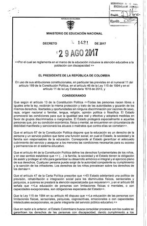 DECRETO 1421 DEL 29 DE AGOSTO DE 2017