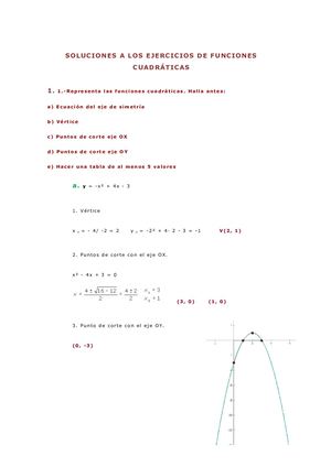 Soluciones De Ejercicios Con Funciones Cuadráticas