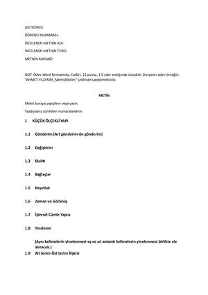 Metin Dilbilim öDev şAblon