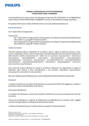 T&c Estensione Cash Back Philips Perfect Care 21 06 31 08