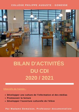 Bilan d'activités du CDI du Collège Philippe Auguste de Gonesse 2020/2021
