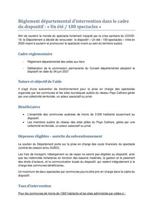 Subvention "Un été, 100 spectacles"