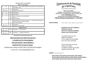 13ème Dimanche Ordinaire B 27 Juin 2021 (Samedi Soir)
