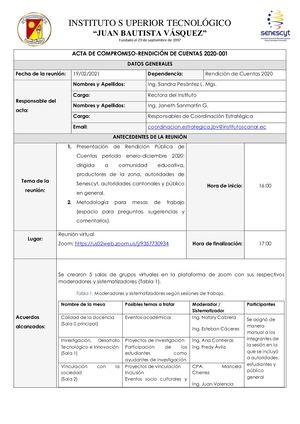 Acta De Compromiso Deliberación Rendición De Cuentas JBV 2020