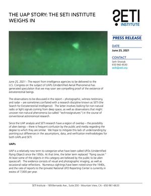 THE UAP STORY: THE SETI INSTITUTE WEIGHS IN
