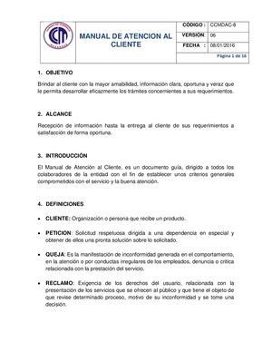 Manual De Atención Al Cliente