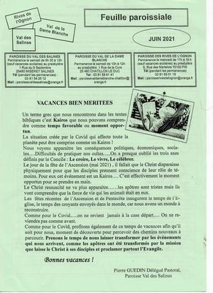 Feuille paroissiale, juin 2021
