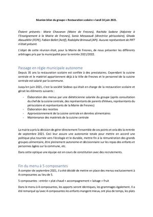 Compte Rendu Groupe De Travail Restauration Scolaire Fresnes