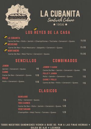MENU LA CUBANITA