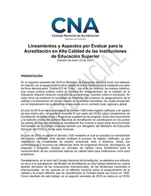 Lineamientos Y Aspectos Por Evaluar Para Acreditacion De Instituciones