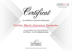 Certificat Coiffure les Fondamentaux Davina Marie Laurence Rangama
