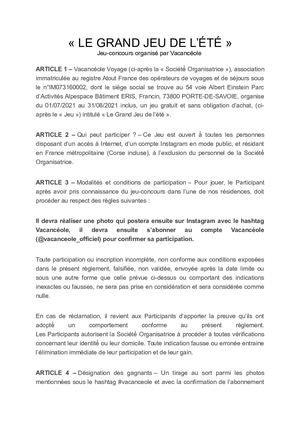 Règlement Le Grand Jeu De L'été Instagram