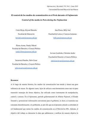 El control de los medios de comunicación en el Perú durante el Fujimorato