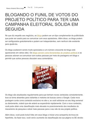 BLOGANDO O FUNIL DE VOTOS DO PROJETO POLÍTICO PARA TER UMA CAMPANHA ELEITORAL SÓLIDA EM SEGUIDA