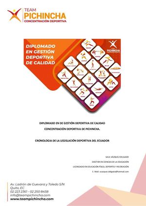 CRONOLOGIA DE LA LEGISLACIÓN DEPORTIVA DEL ECUADOR