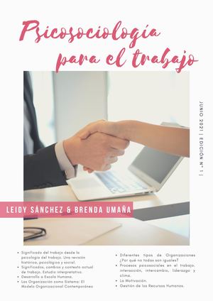 Revista Psicosociología Para El Trabajo Leidy Sánchez & Brenda Umaña