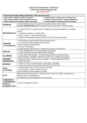 Liste Fournitures 2021 2022