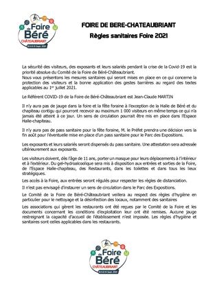 Regles Sanitaires Foire De Bere 2021