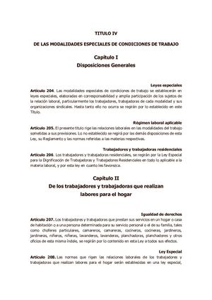 Extracto Lottt Titulo Iv Modalidades Especiales De Condiciones De Trabajo