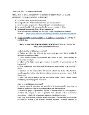 Grado Octavo Etica Primer Periodo