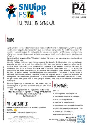 Le bulletin syndical du SNUipp-FSU 15 - 29 juin 2021