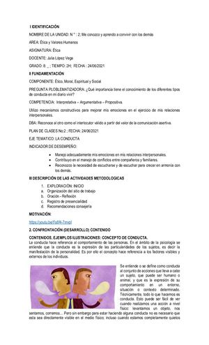 Plan De Clase 2etica Grado 8 2 P2 La Conducta Copia