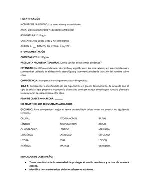 Plan De Clase N°9 Ecologia