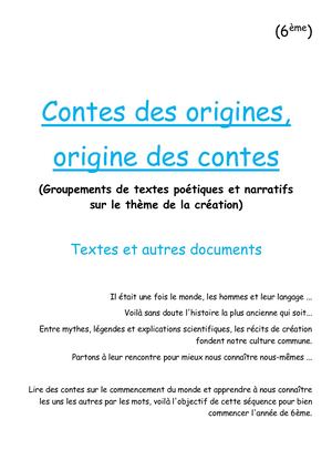 Contes des origines, origines des contes (6eme)
