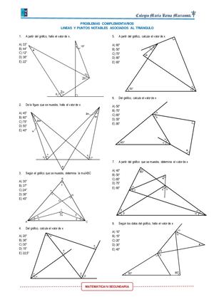 Ficha De Problemas Complementarios Líneas Y Puntos Notables Asociados Al Triángulo