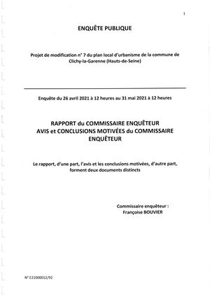 PLU Clichy Modification n°7 - Rapport Du CE