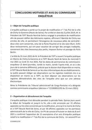 PLU Clichy Modification n°7 - Conclusions CE