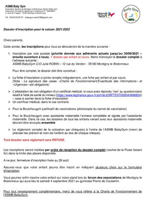 Asmb Babygym Fiche Inscription 2021 2022 Complet