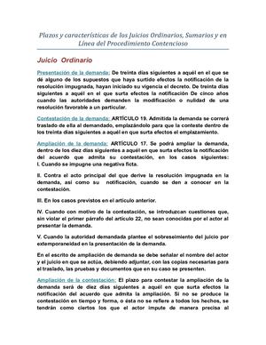 Plazos Y Características De Los Juicios Ordinarios, Sumarios y en Línea del Procedimiento Contencioso