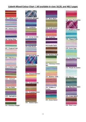 Lizbeth Colour Chart Mixed Colours