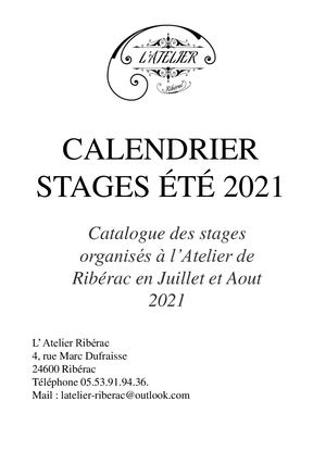 Calendrier Stages ÉTé 2021