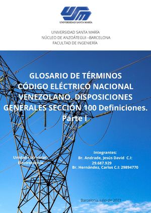 CÓDIGO ELÉCTRICO NACIONAL VENEZOLANO. DISPOSICIONES GENERALES SECCIÓN 100 Definiciones. Parte I