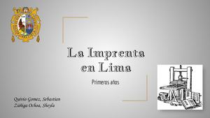 La Imprenta En Lima Primeros Años