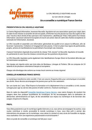 Offre Conseiller Numérique Crijna Limoges