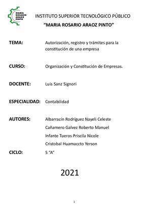 Monografía Grupal Organización Y Constitución De Empresas