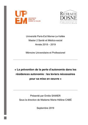La prévention de la perte d’autonomie dans les résidences autonomie : les leviers nécessaires pour sa mise en oeuvre