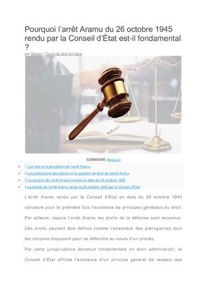 Les faits et la procédure de l'arrêt Aramu du 26 octobre 1945